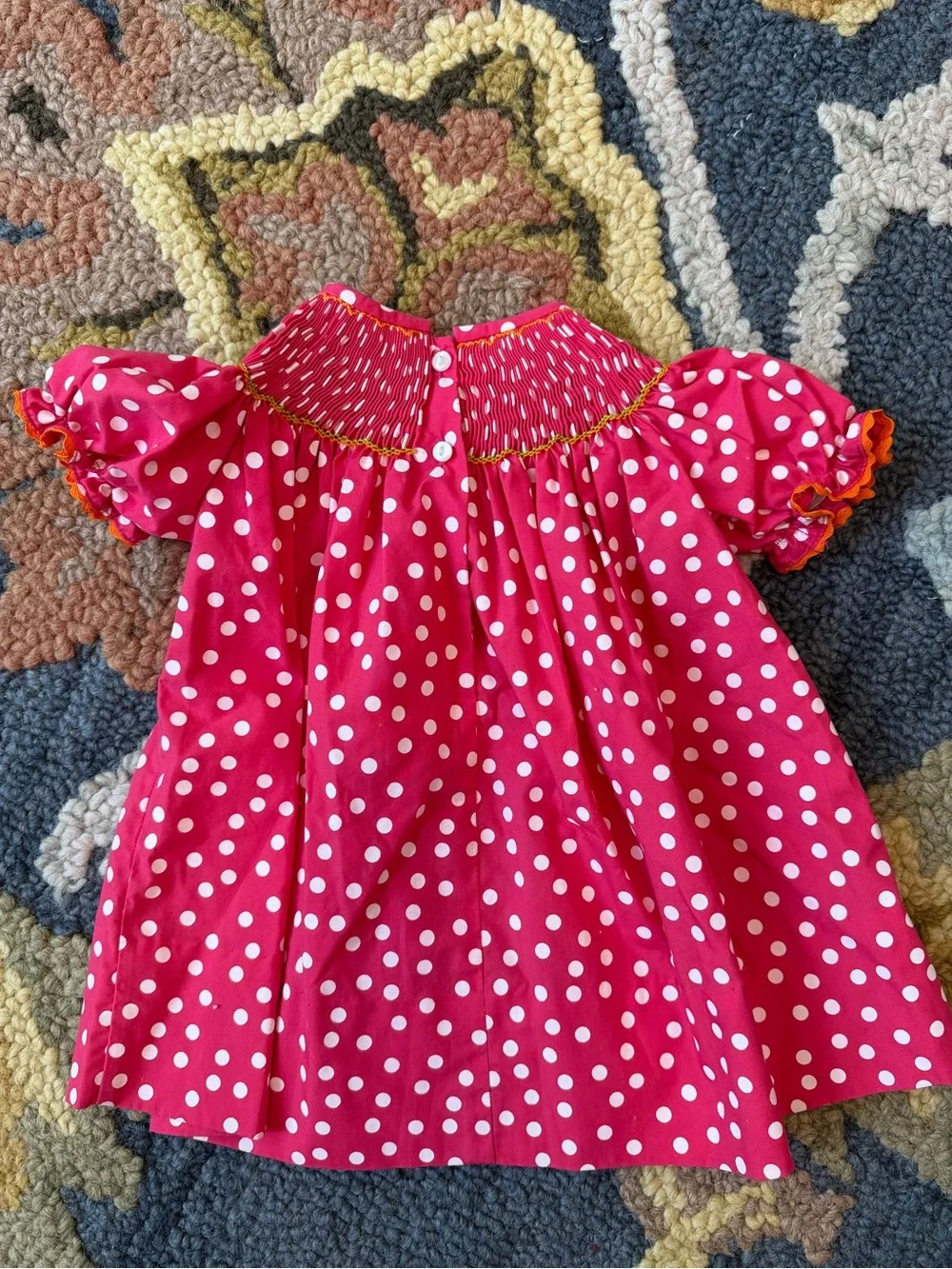 Girls' Pink Polka Dot Smocked Dress Pumpkin Embroidery 3 Months Cecil & Lou